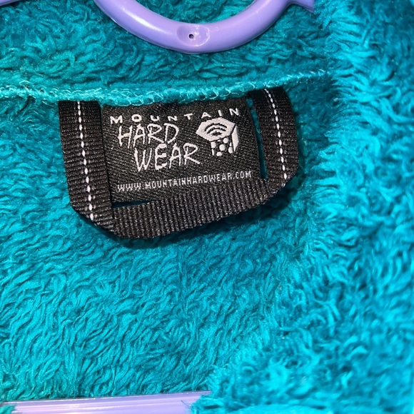 Mountain hardwear fuzzy jacket womens small teal pockets full zip up warm - Picture 6 of 12